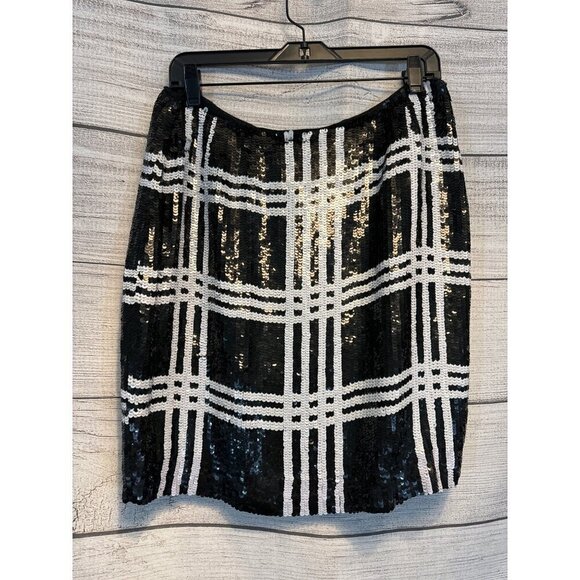Sandy Starkman Black and White Plaid Sequin Skirt Size 14 - Picture 1 of 2
